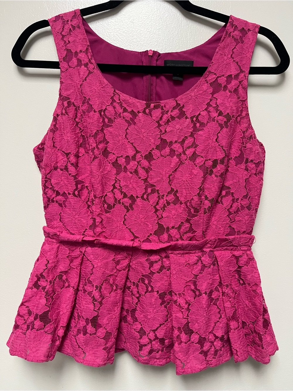 Worthington Fuchsia Lace Peplum Top